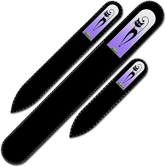 Mont Bleu Set of 3 Cats Crystal Nail Files Hand Decorated with Crystals from Swarovski® | Hand Made, Czech Tempered Glass, Lifetime Guaranty, Glass Nail Files for Natural Nails