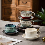 10Oz ceramic coffee cup and saucer sets, elegant striped pattern, unique kiln - Image 8