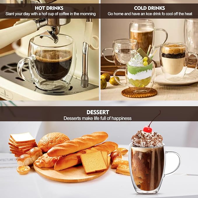 4 Pack 12oz Double Walled Glass Coffee Mugs - Image 2