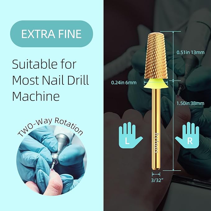 Safety Tapered Nail Drill Bits,Titanium Coating Rounded Top Manicure Carbide Bit, 3/32 Two-way Rotate for Both Hand, Electric Drills Nails Accessories Base Gel Remover Tool (XF, titanium)