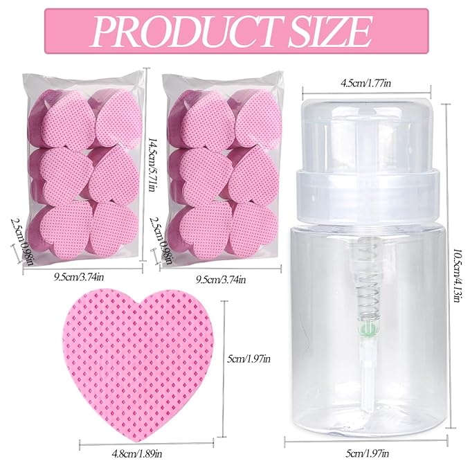 600PCS Lint Free Nail Wipes with 100ml Empty Press Pump Bottle,Gel Polish Remover Clean Cotton Pads and Acetone Dispenser,Non-Woven Fabric Eyelash Glue Wipes Paper with Refillable Bottle for Nail Art