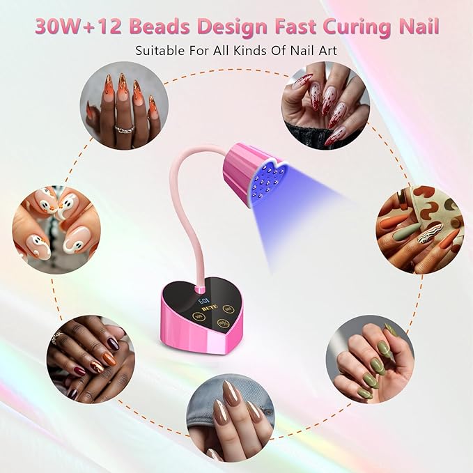 BETE Mini UV Nail Lamp Flash Cure Gel Nail Polish, 360° Foldable Gooseneck UV LED Nail Lamp with Smart Sensor, USB Portable Cordless 30W Rechargeable Nail Dryer with 3 Timers for Salon Home DIY