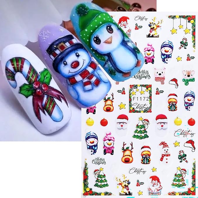 6Pcs Christmas Nail Stickers 3D Christmas Tree Elk Snowman Nail Stickers for Nail Art DIY Self Adhesive Nail Decals Red Fruit Cute Nail Decoration Supplies Holiday Manicure Accessories for Women