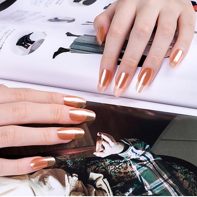 WOKOTO 20 Pcs Chrome Peach Pink Semi Cured Gel Nail Strips with Nail File & Wooden Stick Holographic Nail Gel Strips UV Light Gel Nail Stickers Full Nail Wraps Stick On Nails Color Strips for Women