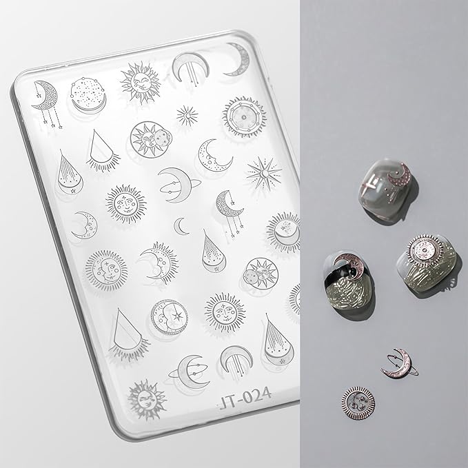 Nail Art Silicone Template, Sun and Moon Nail Decoration Silicone 3D Nail Art Carving Templates for Precise Embossed Pattern, Nail Tools Nail Charms for Acrylic Nail DIY Craft
