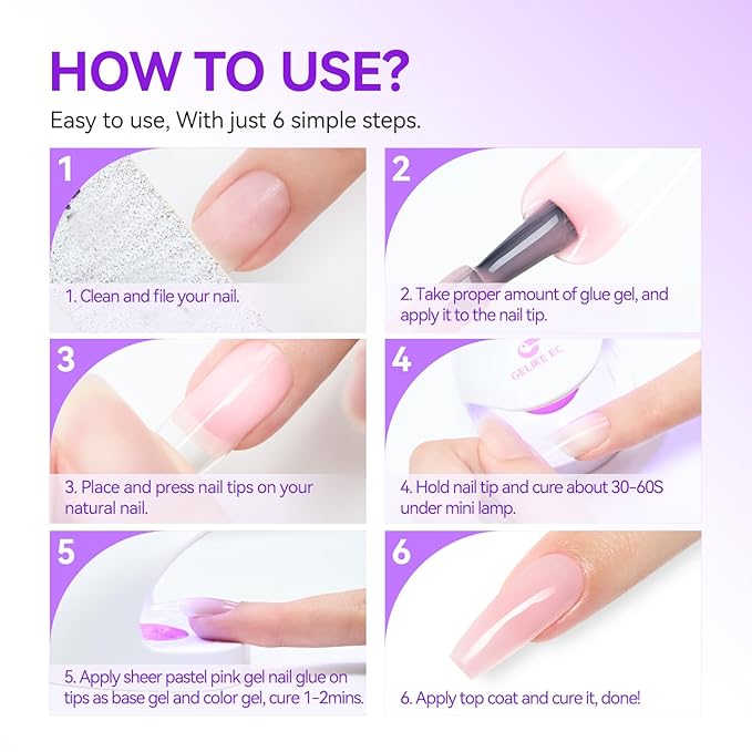 Gelike EC Pro Nail Glue & Strengthener: Nude 6-in-1 Nail Adhesive for Repair - Strengthening & Protein Repair - Perfect for Home & Salon Use 11544 - UV Needed
