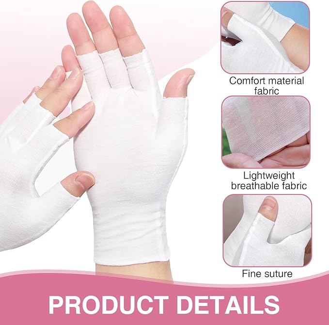 8 Pairs White Cotton Fingerless Gloves Moisturizing Night, Uv Sun Protection Gloves for Driving