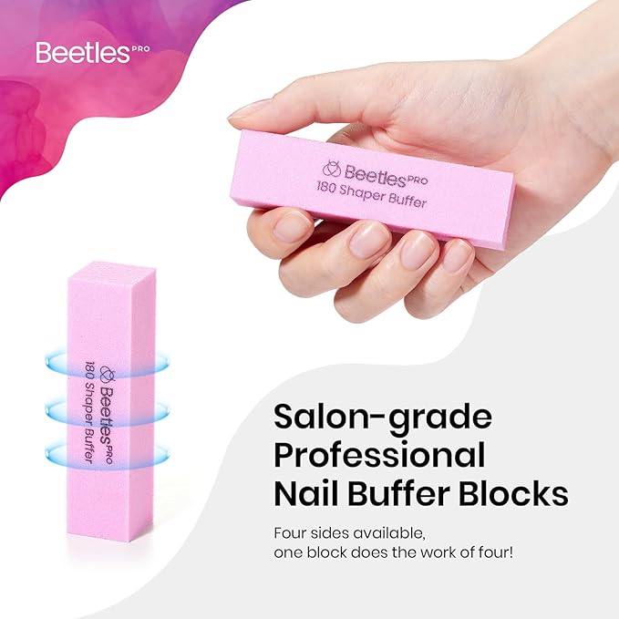 Beetles 10Pcs Nail Buffer Block for Acrylic and Natural Nails, Fine Grit 4 Sided 180 Finishing Buffers for Acrylic Nails Gel Polish Professional Manicure File Blocks Set Nails Manicure Tools Pink