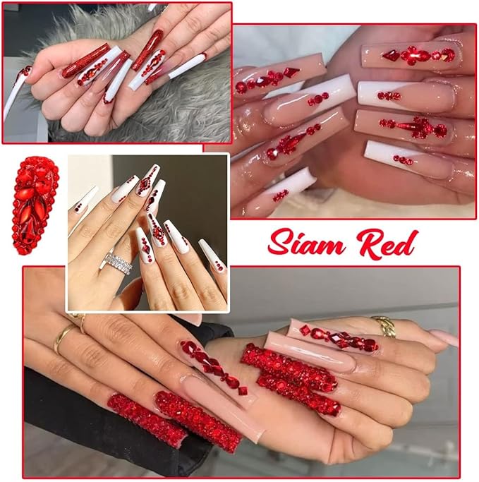 2550pcs Red Nail Art Flatback Rhinestones for Face Makeup Siam Red Nail Gems Gemstones K9 Glass SS4~SS20 6 Sizes Ruby Red Diamonds Stones Crystals w Tweezer & Picking Pen for Nails DIY Crafts