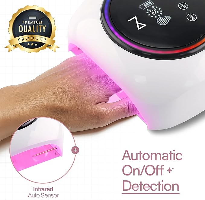 M - HaloLite LED Nail Curing Lamp 98W, 32 LEDs, Wireless Rechargeable with 5200mAh Battery, Fast UV/LED Gel Nail Dryer for Salon & Home Use, Long-Lasting, Portable, Cordless Design (Black)