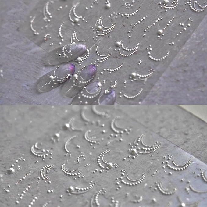 White French Tip Pearl Line Nail Art Stickers 5D Embossed Romantic French Tip Nail Decals for Women Girls Valentine's Nail Art Decoration