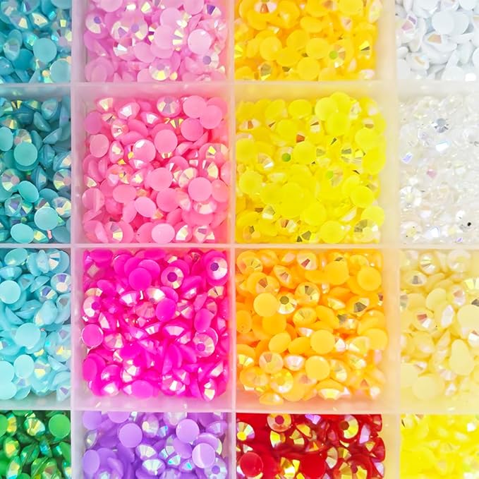 6000Pcs Nail Art Rhinestones, BetterJonny 24 Colors 5mm Round Nail Flatback Rainbow Gems Set with Tweezers and Pencil AB Glitter Flat-Bottomed Rhinestone for Crafts Decoration and Jewelry Making…
