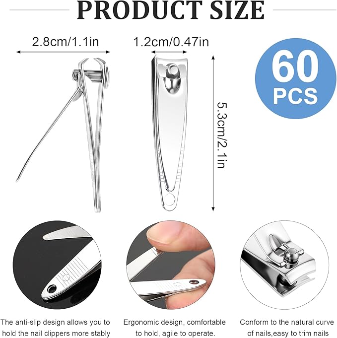60Pack Nail Clippers Bulk, Small Stainless Steel Toe Nail & Fingernail Clippers Nails Cutter for Travel, Portable Mini Toenail Clipper Lot Pack for Women Man