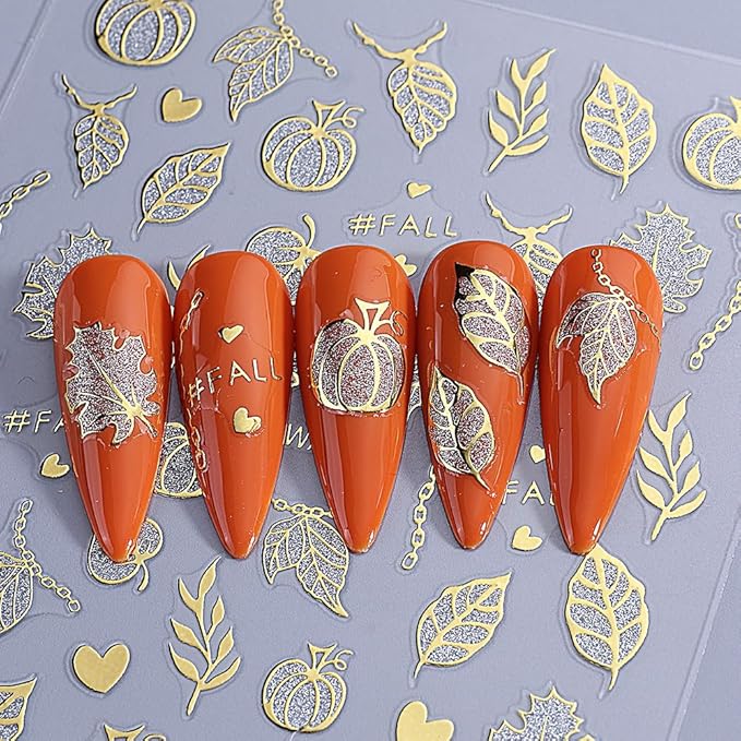 Halloween Nail Stickers 3D Spider Web Pumpkin Nail Artl Stickers Fall Thanksgiving Maple Leaves Nail Decals Self Adhesive Cobweb Design Sticker Holiday Nail Art Decoration for Women Accessories