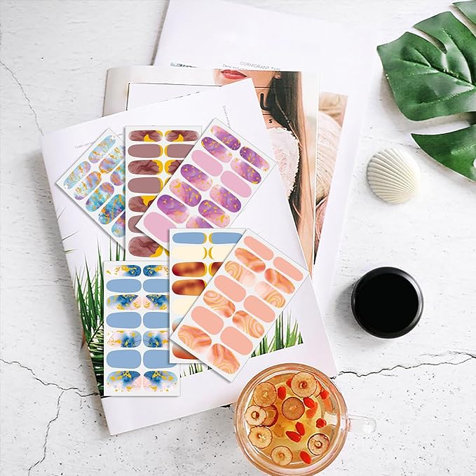 WOKOTO 12 Sheets Glitter Gradient Nail Polish Stickers for Women Marble Nail Stickers Full Nail Wraps Stickers for Nails Gel Nail Polish Strips Stick On Nails for Women Girls Gel Nail Strips