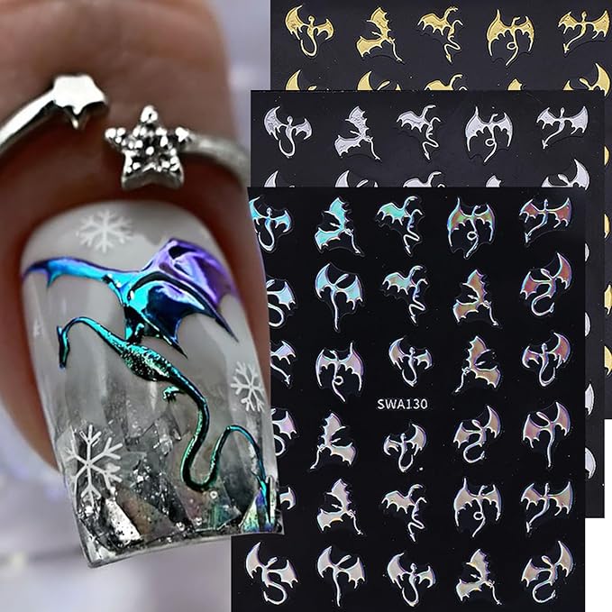 Halloween Nail Stickers Dragon Decals 12 Sheets Spooky Bat Ghost Stickers for Nails Art Metallic Glitter Spider Web Pumkin Blood Key Nail Designs Fall Holiday Supplies Manicure Decoration for Women