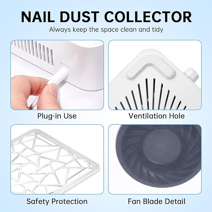 Nail Dust Collector, Powerful Vacuum Fan Vent Dust Collector Extractor Dust Suction Machine for Acrylic Nails Polishing, Nail Salon&Home, White