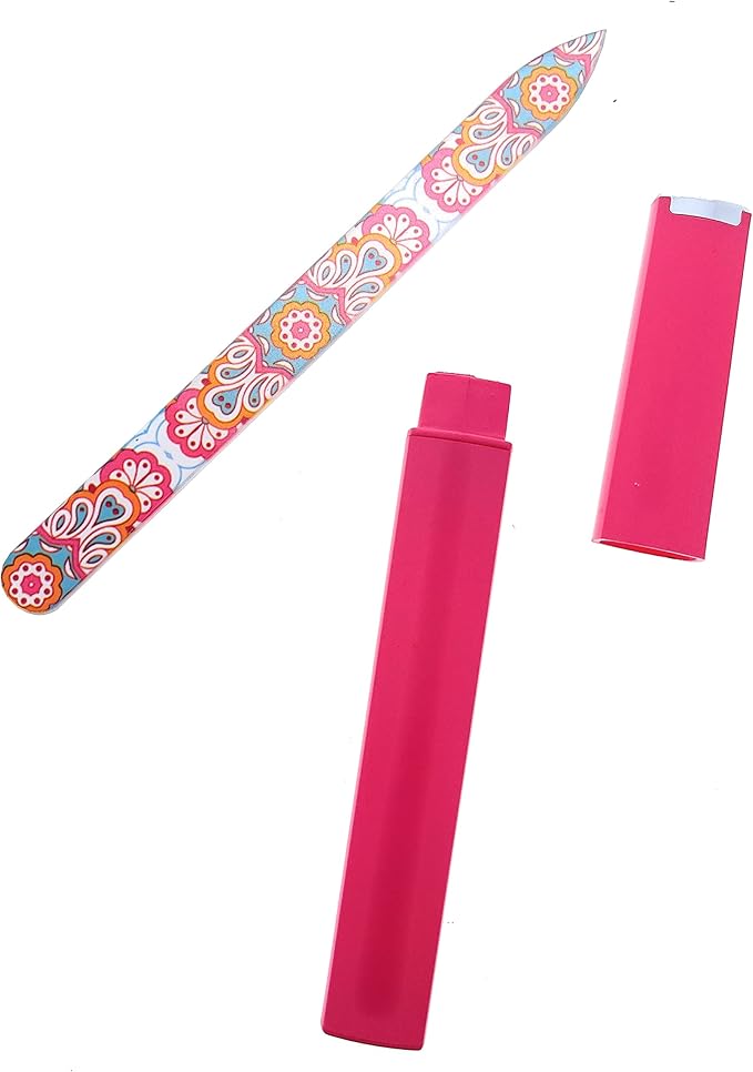 Pop Sonic Double-Sided Glass Nail File | Fingernail Files for Shaping & Smoothing Nails | High-Quality Tempered Glass | Strong, Wear-Resistant Filer w/Protective Carrying Case (Sunburst)