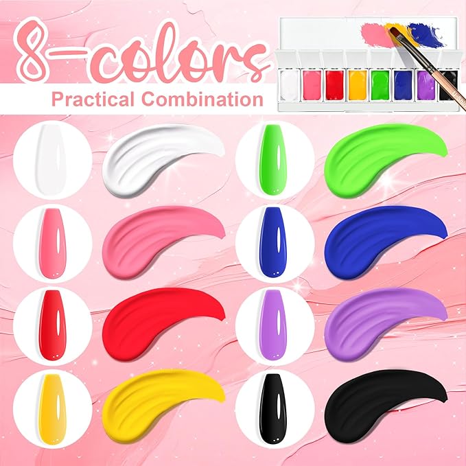 Omber Painting Nail Gel Kit, 8 Multi-functional Bright Colorful Gradient Gel Nail Polish for Pigment Pat Set, Painting White&Black Gel French Manicure No-wipe Soak of UV DIY Nail Art