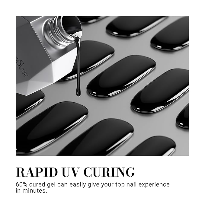 MelodySusie Semi Cured Gel Nail Strips, Black, Gel Nail Stickers Work with Any Nail Lamps, Salon Quality, Long Lasting, Easy to Apply and Remove, Includes 30Pcs Nail Wraps