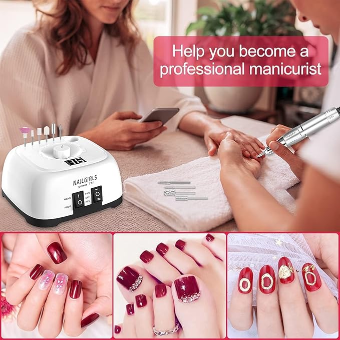 NAILGIRLS Electric Nail Drill Professional 35000RPM with Foot Pedal, Nail Drill Machine for Acrylic Gel Nails Manicure Pedicure with LCD Display Efile Tool for Salon Home Use
