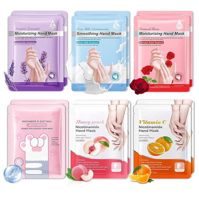 12PCS Hand Mask for Dry Cracked Hands,Nourishing Moisturizing Gloves,Hands Moisturizer for Deep Moisturizing,Silky Smooth Gloves,Hand Care Mask Set(A)