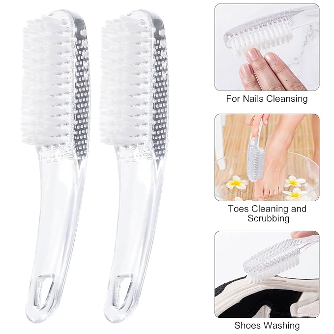 6 Pcs Handle Grip Nail Brushes for Cleaning, Long Handle Fingernail Cleaner, Hand Nail Toes Cleaning and Scrubbing Brushes, Pedicure Nail Scrubber Non-Slip for Men and Women, Clear