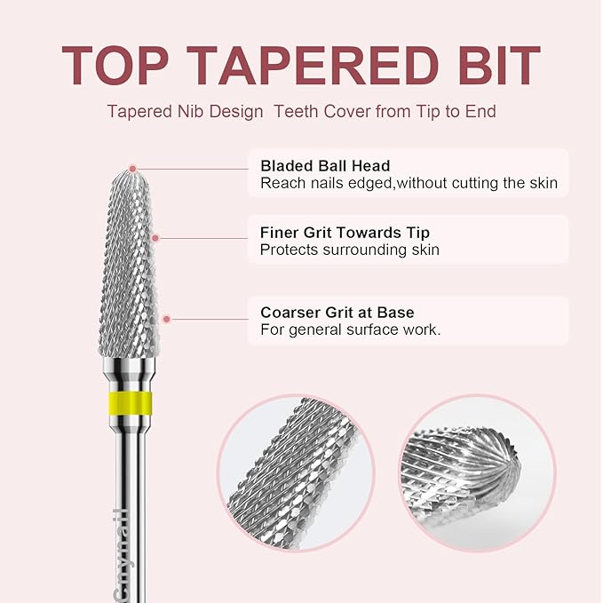 3/32" Clean Cone Bits Extra Fine Grit Carbide Cuticle Cleaner Bit for Electric Nail Drills – Professional Manicure Tool for Nail Salons and Home Use (XF Grit. Silver)