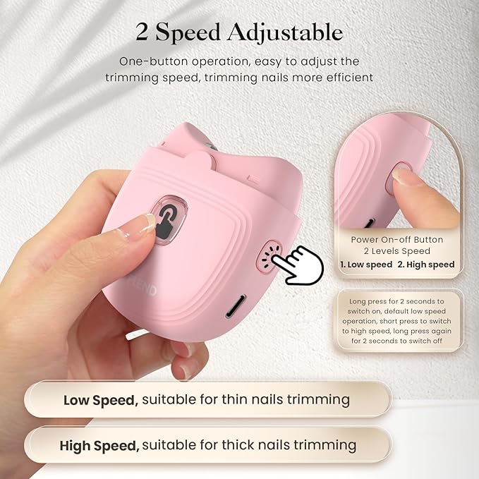 Electric Nail Clipper, Automatic Nail Clipper with 2 Speeds, Rechargeable Nail Clippers with Light, Electric Nail Clippers Nail File Fingernail Trimmer Safety for Babies Kids Adults Seniors Weak Hands