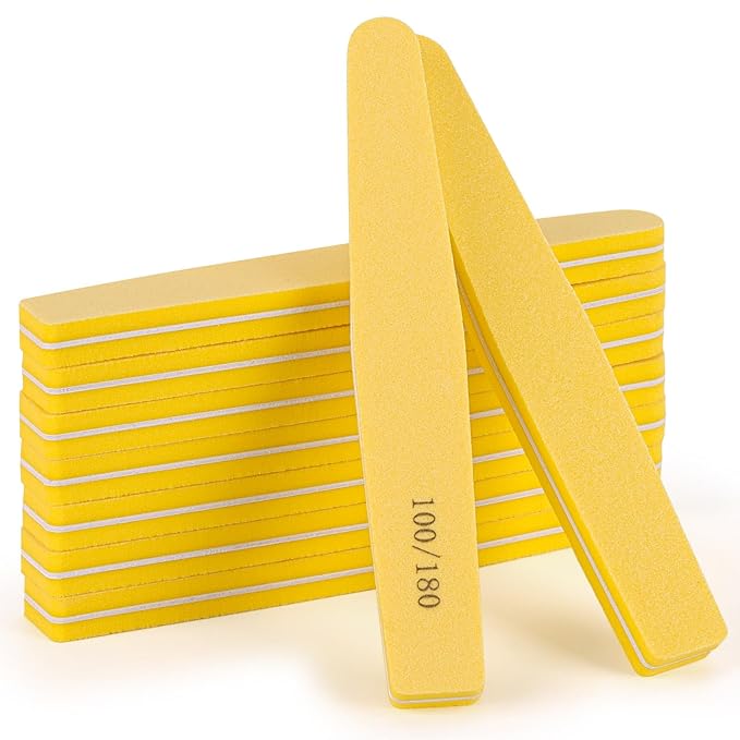 10 Pack 100/180 Grit Double-Sided Nail Buffer Blocks – Reusable Washable Buffing Files for Acrylic, Gel & Natural Nails, Salon & Home Manicure Tools (Yellow)