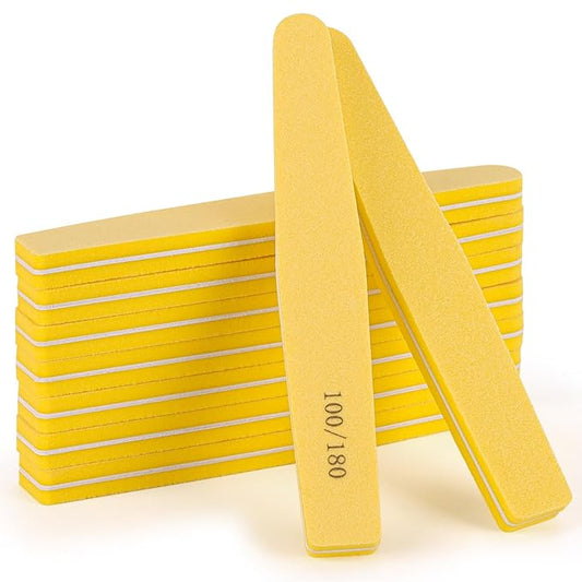 10 Pack 100/180 Grit Double-Sided Nail Buffer Blocks – Reusable Washable Buffing Files for Acrylic, Gel & Natural Nails, Salon & Home Manicure Tools (Yellow)