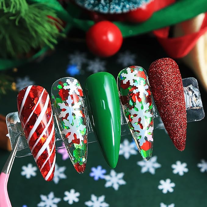 Christmas Smowflake Glitter Sequins Nail Accessories Winter White Snowflake Glitter Manicure Mix Colors Nail Art Glitter Flakes, 3D Nails Supplies Jewelry Studs Nail Decoration for Women Featival