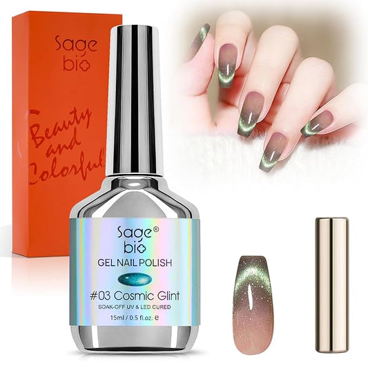 Crushed Diamond Cat Eye Gel Nail Polish with Magnet Stick, 15ml Holographic Glitter Gel, Ideal for DIY Nail Art, Cosmic Glint