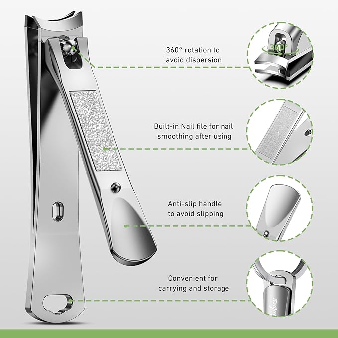 BALUCA Curved Toenail Clipper for Senior for Thick Nails, Professional Finger Nail Clipper for Women for Hard Nails, Stainless Steel Nail Cutter for Accurate Trimming and Grooming,Silver