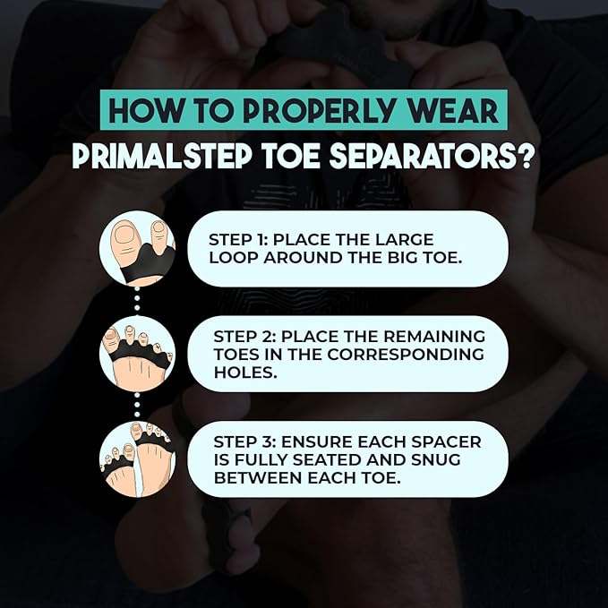 PrimalStep Toe Separators, Spreaders, Spacers, Straightener to Correct Toes for Men and Women, Bunion Corrector, Foot Pain, Plantar Fasciitis, Over 50% Thicker, Large