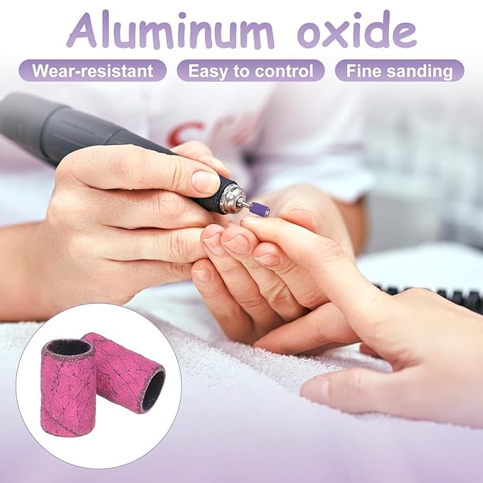 HARFINGTON 100pcs Small Sanding Bands 80 Grit for Nail Drill Bits Mini Sanding Band for Nails Gel Manicures Pink