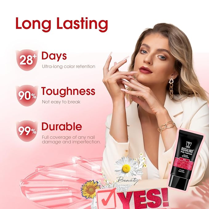 ROSALIND 2 oz Red Poly Nail Gel, Big Tubes Builder Red Gel for Nail Art Decoration, Nail Thickening Poly Nail Gel Easy to DIY Use at Home Need UV Lamp