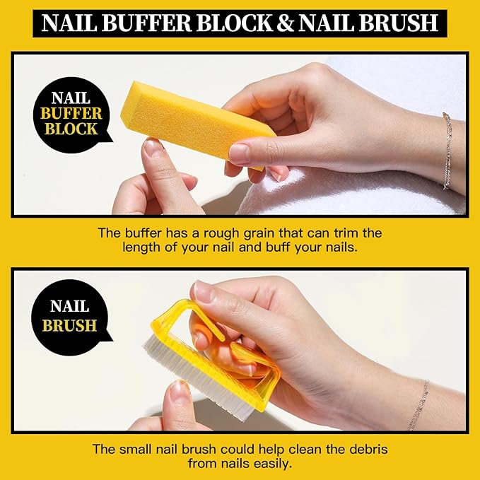 FANDAMEI Nail Care Set, Nail Files 100/180, Nail Buffer Block, Cuticle Tools, Nail Cuticle Nippers, Cuticle Trimmer, Cuticle Pusher, Manicure & Pedicure Kits, Toenail File, Yellow