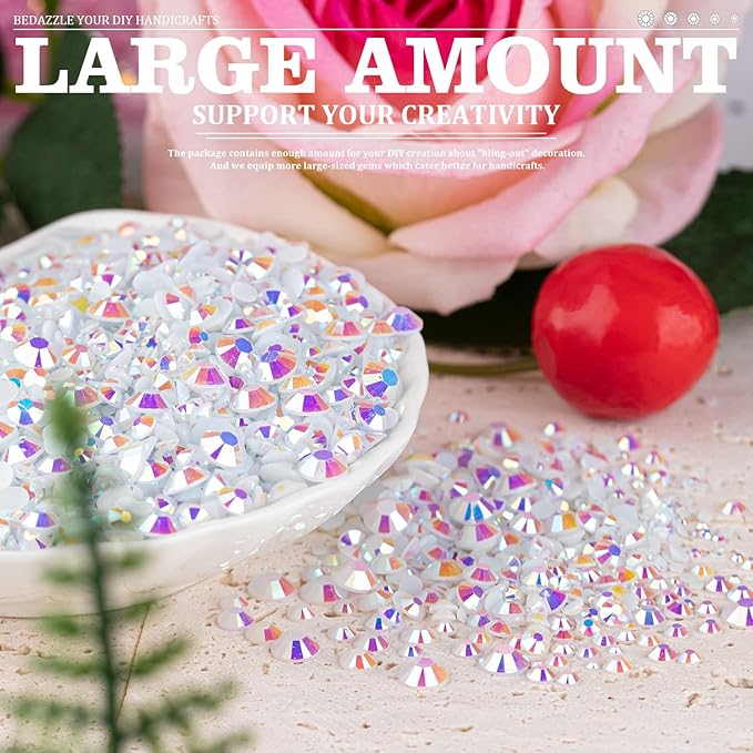 5000PCS Resin Rhinestones with Tweezers for Crafting, 2/3/4/5/6mm Flatback Jelly Rhinestones, 3 Box White AB Non Hotfix Crystal Gems for DIY Crafts Mugs Tumblers Clothes Makeup Nail
