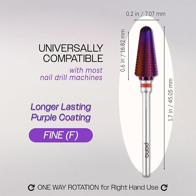 PANA 3/32" Purple Tornado Carbide Nail Drill Bit for Acrylics, Nail Extension, Gel Polish Removal Nail Salon Manicure Pedicure Electric File Tools (Fine - F)