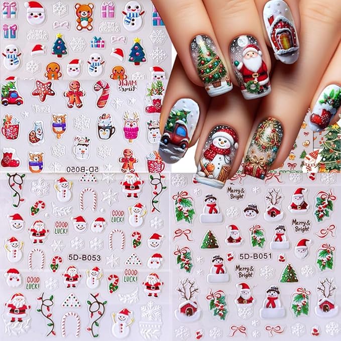 4 Sheets Christmas Nail Stickers for Nail Art, 5D Embossed Self-Adhesive Nail Decals, Mushroom Nail Supplies Nail Art Design Accessories for Women and Girls Manicure DIY Decoration