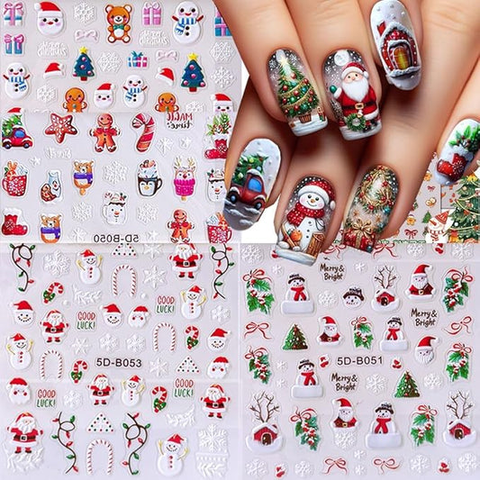 4 Sheets Christmas Nail Stickers for Nail Art, 5D Embossed Self-Adhesive Nail Decals, Mushroom Nail Supplies Nail Art Design Accessories for Women and Girls Manicure DIY Decoration