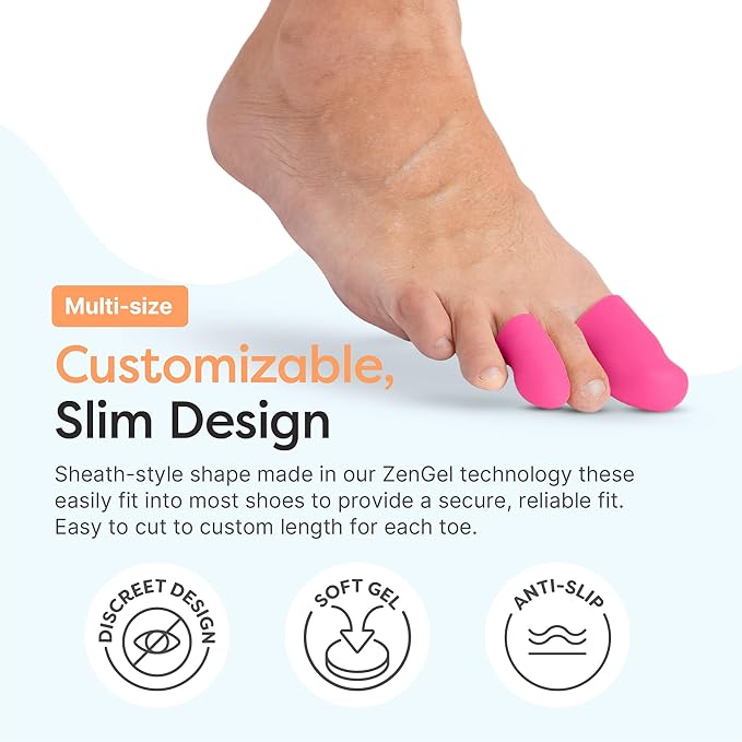 ZenToes 6 Pack Gel Toe Cap and Protector - Cushions and Protects to Provide Relief from Missing or Ingrown Toenails, Corns, Blisters, Hammer Toes (Variety, Hot Pink)