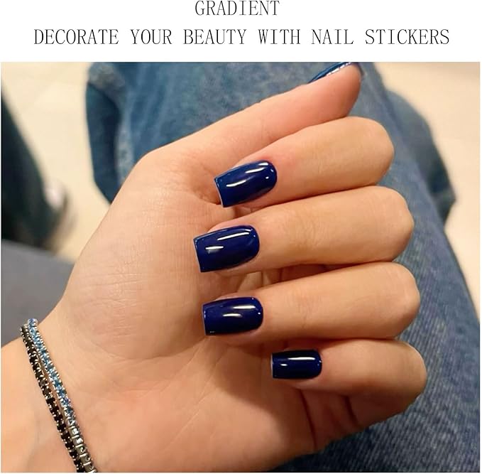 JMEOWIO Semi Cured Gel Nail Strips Royal Blue Gel Nail Stickers Nails Art Design Decoration Accessories