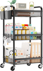 3 Tier Metal Rolling Cart, Art Workspace, Bedside Storage by YASONIC