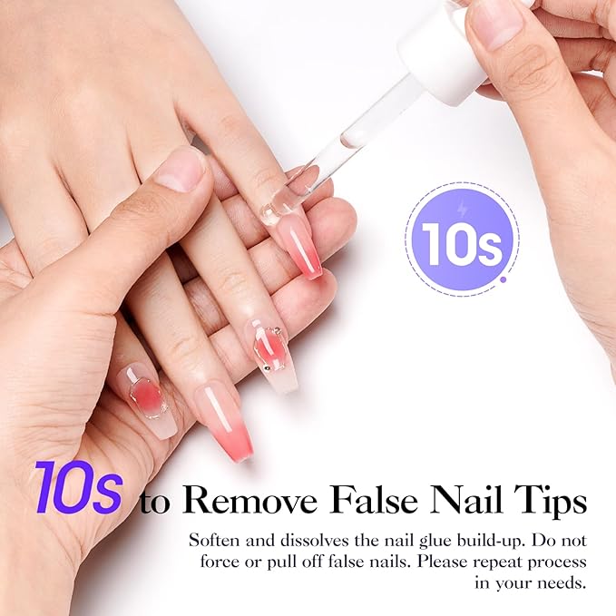 Gellen Nail Glue Remover for Press on Nails, 40ML UV Glue Remover, Non-Acetone Gentle Off for False Tips, Odorless Easy Debonder, Not for Gel Polish