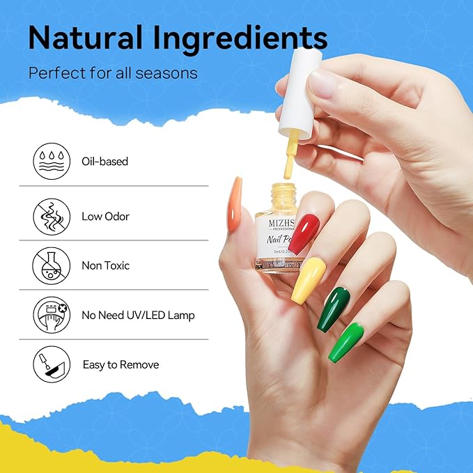 MIZHSE Quick Dry Nail Polish Set, 24 Colors Regular Nail Polish Non Gel, Air Dry Fast Neon Trendy Glitter Bulk Nail Lacquer Oil-based Long Lasting Fingernail Toe Home DIY Gift for Women