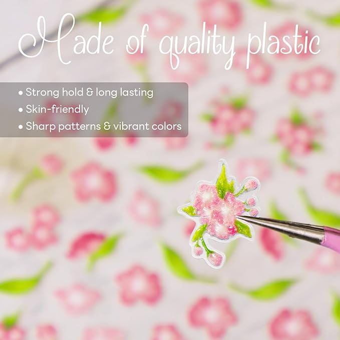 Flower Nail Stickers for Nail Art - Peach Blossom Nail Art Sticker Floral Embossed Nail Decals Self-Adhesive Nails Supply Manicure Stickers for Nails Decoration