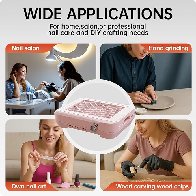Dust Collector Nail Tech ，Nail Fan Dust Collector with 4 Speeds, Reusable & Disposable Filters, Nail Vacuum Dust Collector for Acrylic Nails, Salon & Home Use