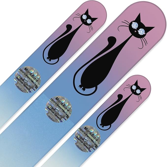 Mont Bleu Set of 3 Cats Crystal Nail Files hand decorated with crystals - Handmade - Czech Tempered Glass